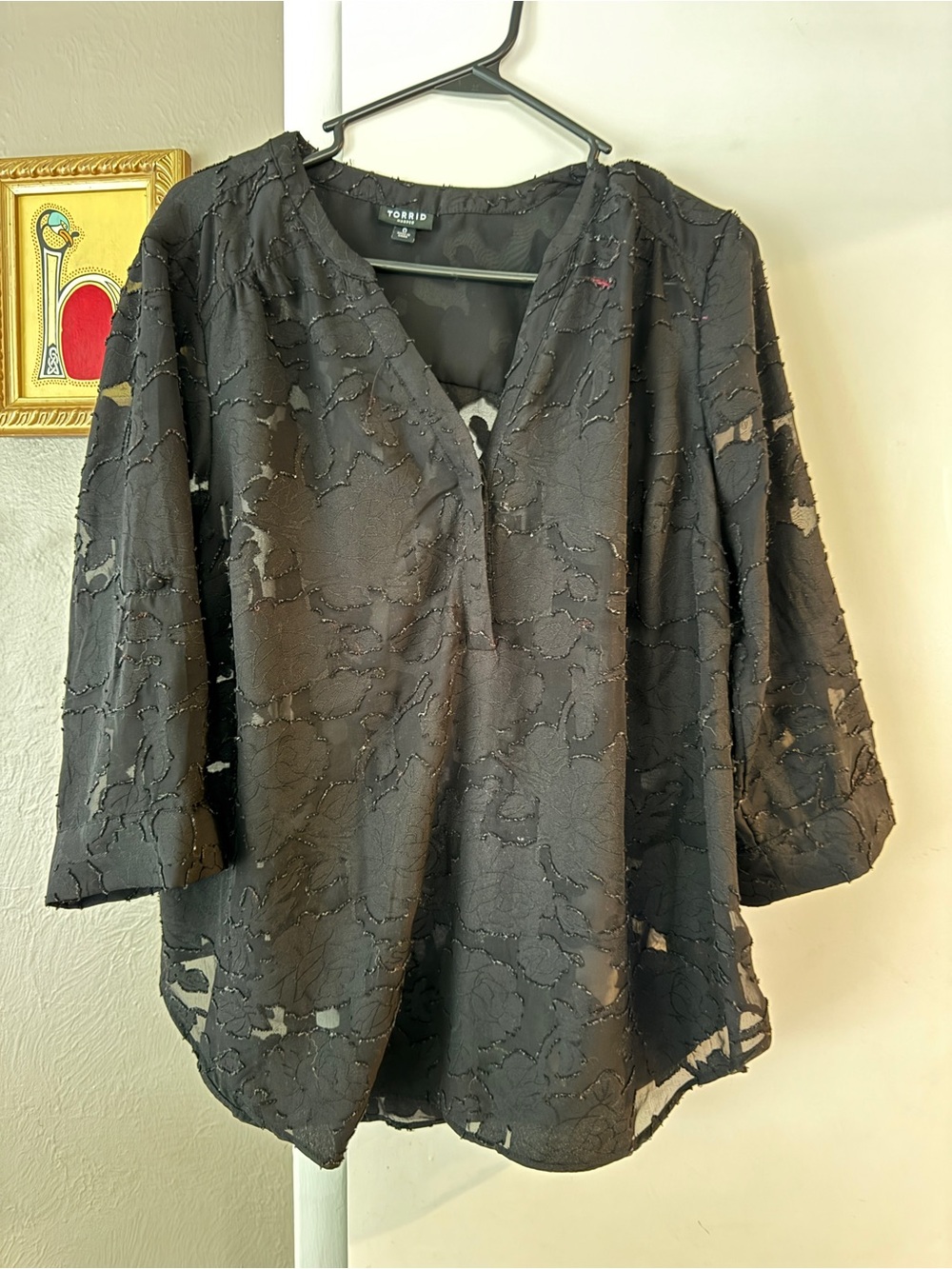 Torrid Black Floral Lace V-Neck Women's Top 0